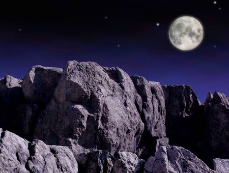 Moon over cliffs in the evening の写真素材