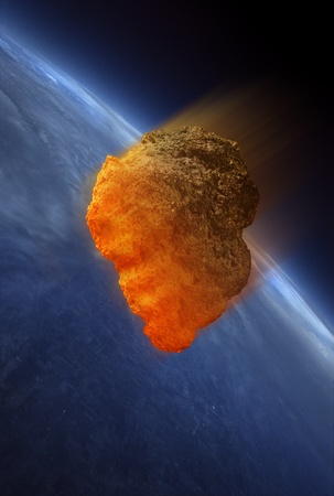 Meteorite heating up as it fall into the Earth's atmosphere. The heat is caused by friction. 