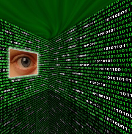 Spyware eye scanning green and white binary code wallの写真素材