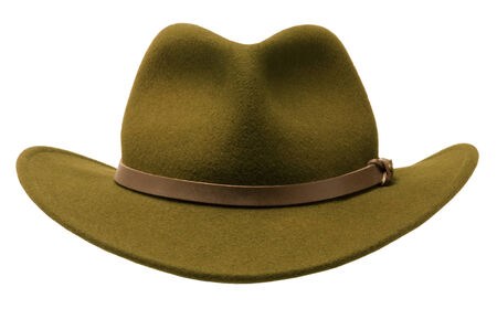 Green felt Adirondack-style hat isolated against a white backgroundの写真素材