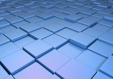 Field of reflective metallic blue tiles at different heightsの写真素材