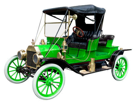 Antique Vintage Green Automobile Against Whiteの写真素材