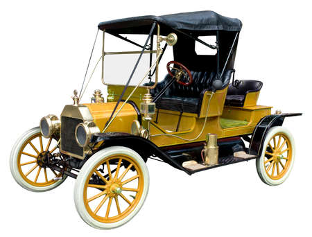 Antique Vintage Gold Automobile Against Whiteの写真素材