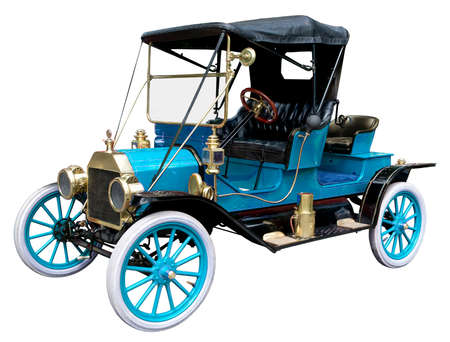 Antique Vintage Blue Automobile Against Whiteの写真素材