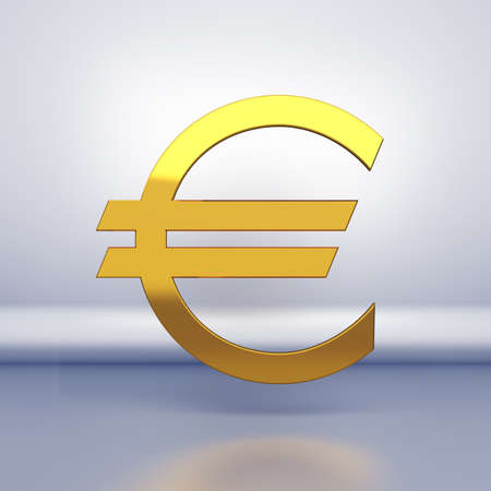 Sign of euro from gold on a blue backgroundの写真素材