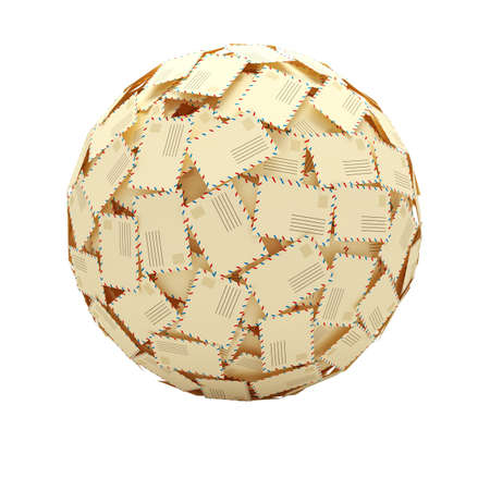 Sphere from paper envelopes. Letters. 3d illustration isolated on whiteの写真素材
