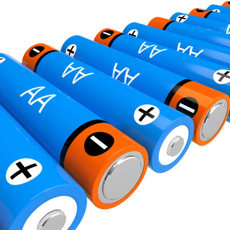 Row of AA batteries isolated on a white background
