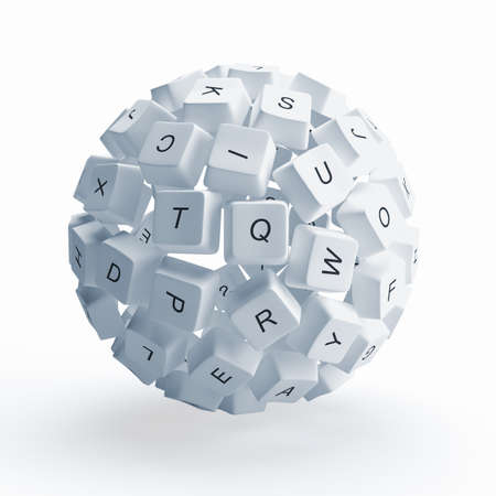 A sphere from the keys of keyboard is isolated on a white backgroundの写真素材