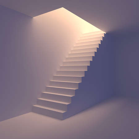 Stair from basement upstairs to light  Conception of success or religion  3d render