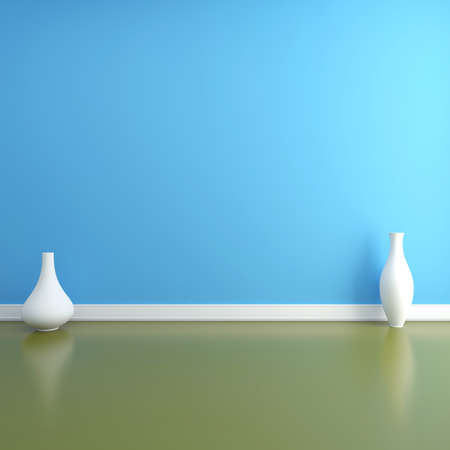 Two vases on the floor in an empty interiorの写真素材
