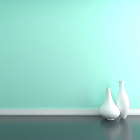 Two vases on the floor near a wall. Empty roomの写真素材