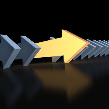 Leading luminous pointer on a background second-rate ordinary pointers. Conception of leadership