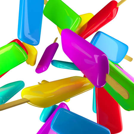 Frozen juice. Heap from coloured ice-cream isolated at white background