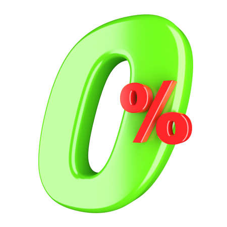 Zero percent  3d render illustration isolated on white backgroundの写真素材