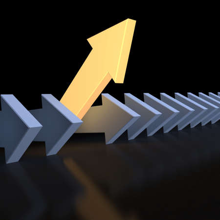 Leading luminous pointer on a background second-rate ordinary pointers  Conception of leadershipの写真素材