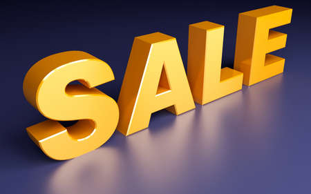 Sale. Golden text. 3d render illustration on dark backgroundの写真素材
