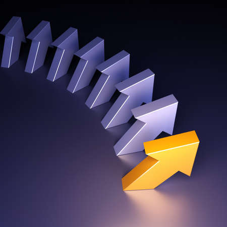 Unique is bright arrow on a background ordinary arrows. Conception of leadershipの写真素材