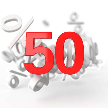 Fifty percent  3d render illustration on white backgroundの写真素材