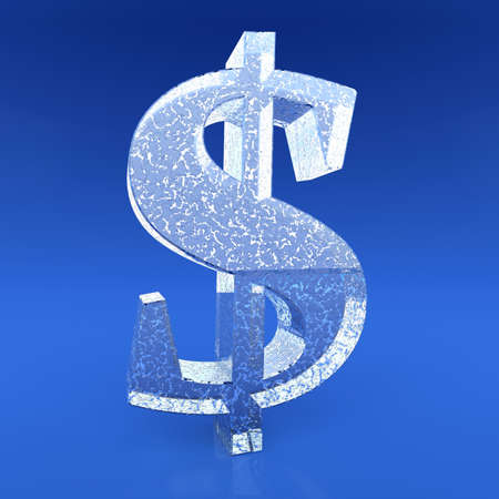 Frozen dollar sign on blue backgroundの写真素材