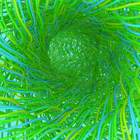 Green tunnel. 3d render abstraction. Communication