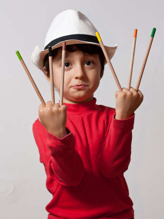 young kid with colorsの写真素材