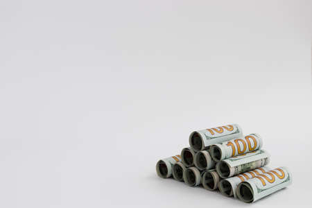 Dollars on a white with copy space. American money.