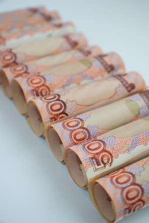 Russian 5000 banknotes on a white. Money background.の写真素材