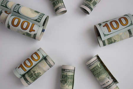 American 100 dollars in a shape of sun.の写真素材