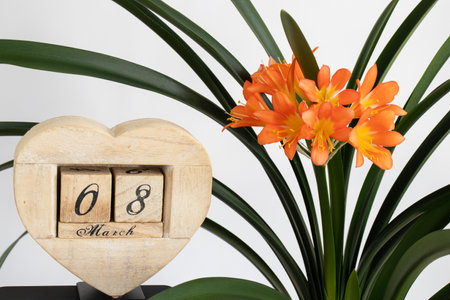 A greeting card for the holiday of March 8 with the number and month on the calendar.