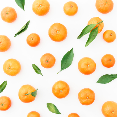 Fresh citrus isolated on white background. Fruit background. Flat lay. Top viewの写真素材