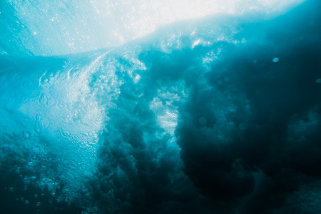 Wave texture underwater. Blue ocean in underwaterの写真素材