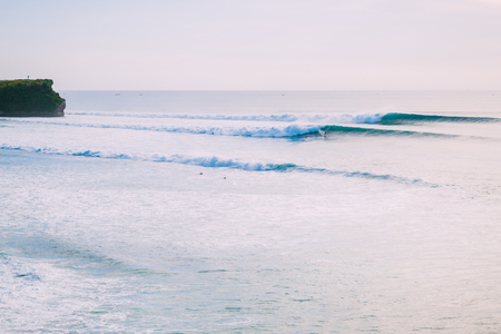 Blue big waves for surfing in Bali, Balangan beach. Ocean wave in Indonesiaの写真素材