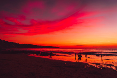 Ocean and colorful sunset or sunrise at beachの写真素材