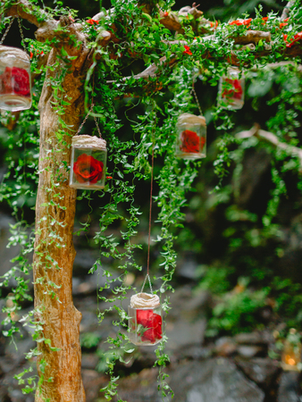 Beautiful flower and decorations for wedding archの写真素材