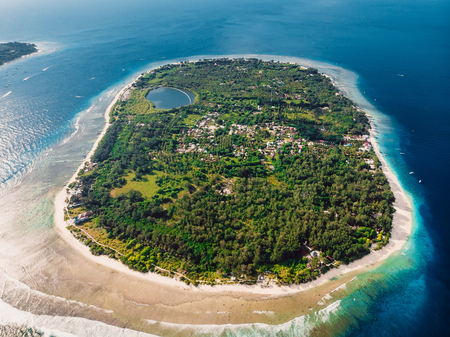 Aerial view with Gili islands and ocean, drone shot. Gili Meno islandの写真素材