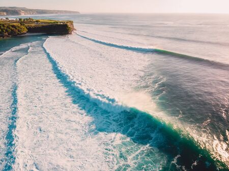 Aerial view of big waves. Biggest ocean waves in Bali