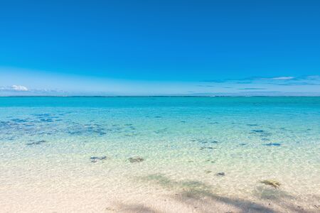 Tropical scenery - beautiful beach with transparent ocean and blue sky of Mauritius