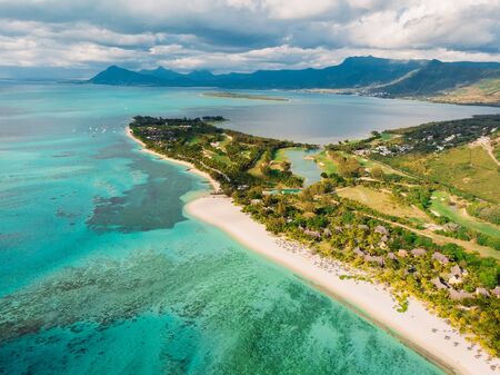 Mauritius island aerial view of Le Morne and tropical Beach on south west