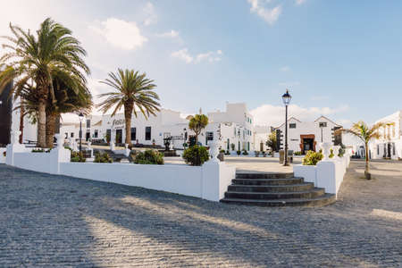 Teguise, Lanzarote, Spain - April 04, 2020. The old architecture of city of Teguise. Church Iglesia de Nuestra Senora de Guadalupeのeditorial素材