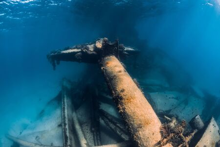 Telamon wreck ship underwater in blue ocean near Arrecife, Lanzarote