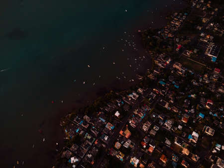 La Gaulette town after sunset in Mauritius. Aerial viewの写真素材