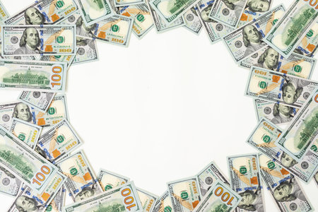 Texture US dollars. Frame background of one hundred dollar bills.の写真素材