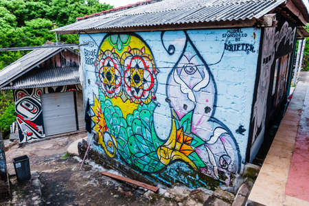 June 12, 2021. Bali, Indonesia. Stylish Graffiti on building in Uluwatuのeditorial素材