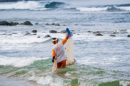 June 12, 2021. Sumbawa, Indonesia. Local fishermen in West Sumbawa and oceanのeditorial素材