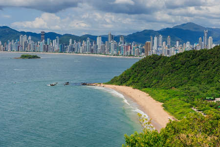 Cityscape with Balneario Camboriu in Brazil and sandy beachの写真素材