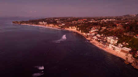 Coastline landscape with Bingin beach in the twilight eveningの写真素材