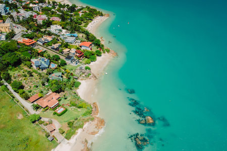 Tropical holiday beach with turquoise ocean in Brazil. Aerial viewの写真素材