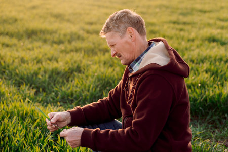 Agronomist farmer checking roots health after growth a seed of vegetable or plant seedling. Business or ecology concept.の写真素材