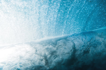 Underwater wave. Perfect barrel wave breaking in ocean.の写真素材