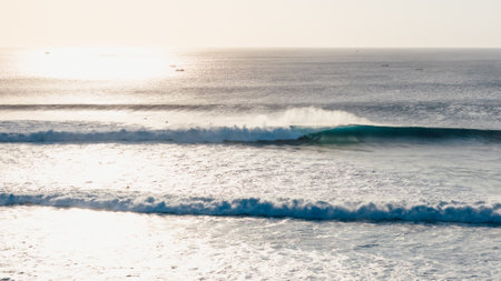 Perfect barrel wave in Bali on Balangan beach. Drone view of perfect surfing wave.の写真素材